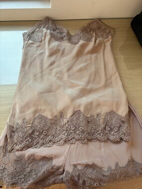 Delicate Lace-Trim Slip Chemise in Mauve and matching shorts - Set